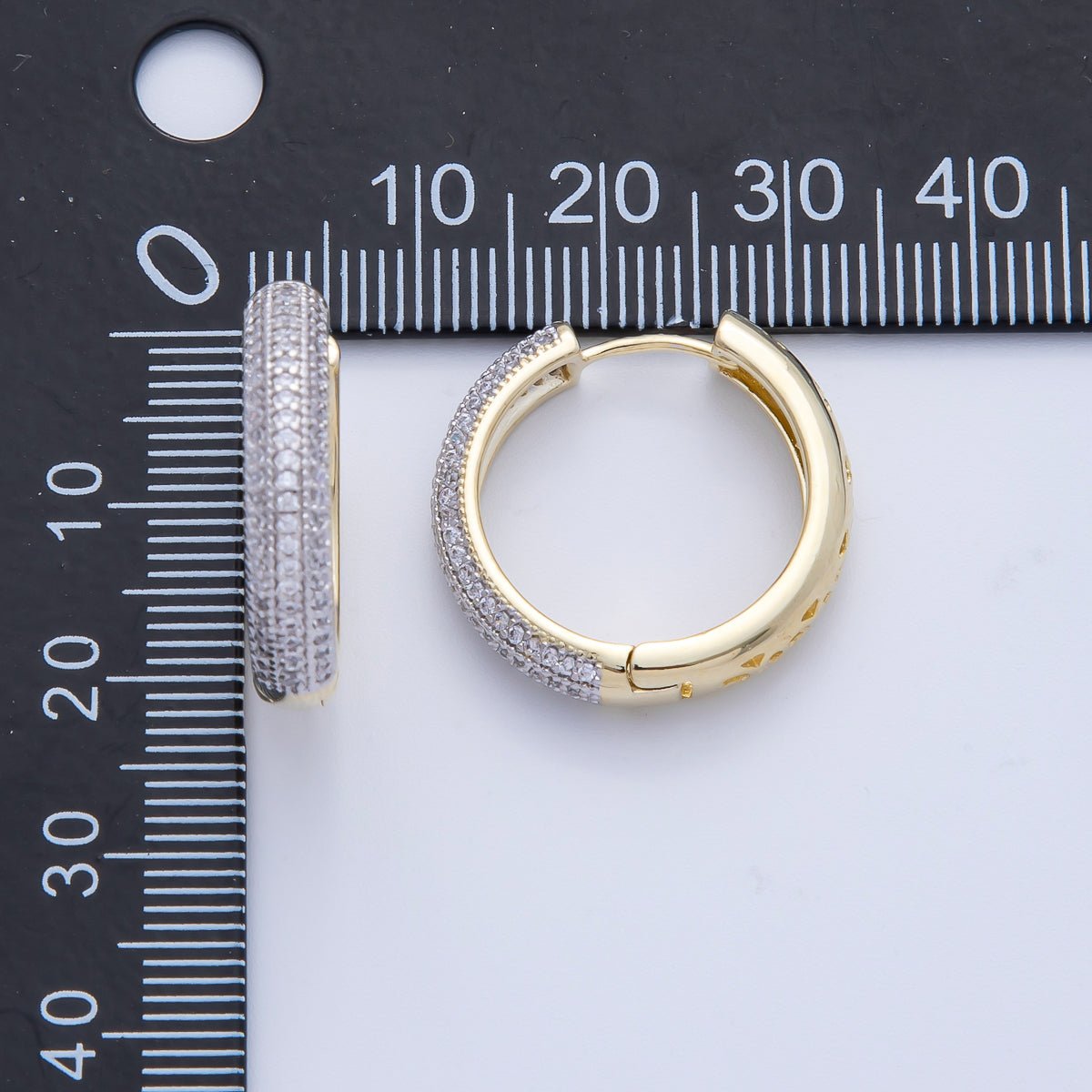 14K Gold Filled 22.5mm Filigree Micro Paved CZ Mixed Metal Hoop Earrings | Earrings-00070