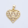 14K Gold Filled 23mm Micro Paved CZ Flower Heart Open Charm | Charms-00062
