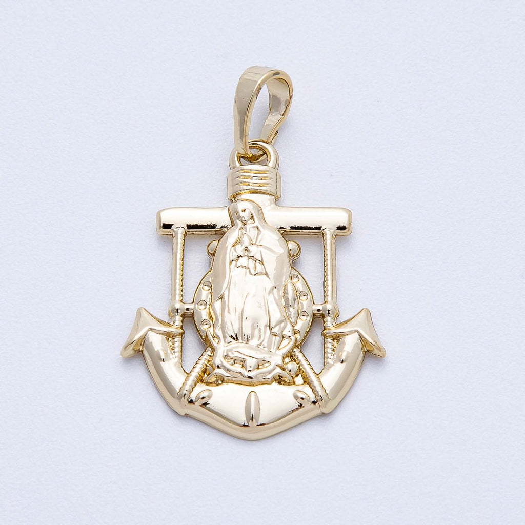 14K Gold Filled 23mm Mother Mary Anchor Religious Pendant | Charms-00454