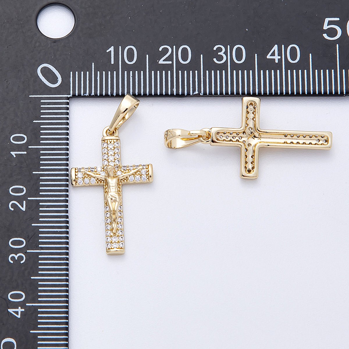 14K Gold Filled 24.5mm Micro Paved CZ Crucifix Religious Cross Pendant | Charms-00220