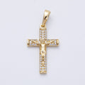 14K Gold Filled 24.5mm Micro Paved CZ Crucifix Religious Cross Pendant | Charms-00220