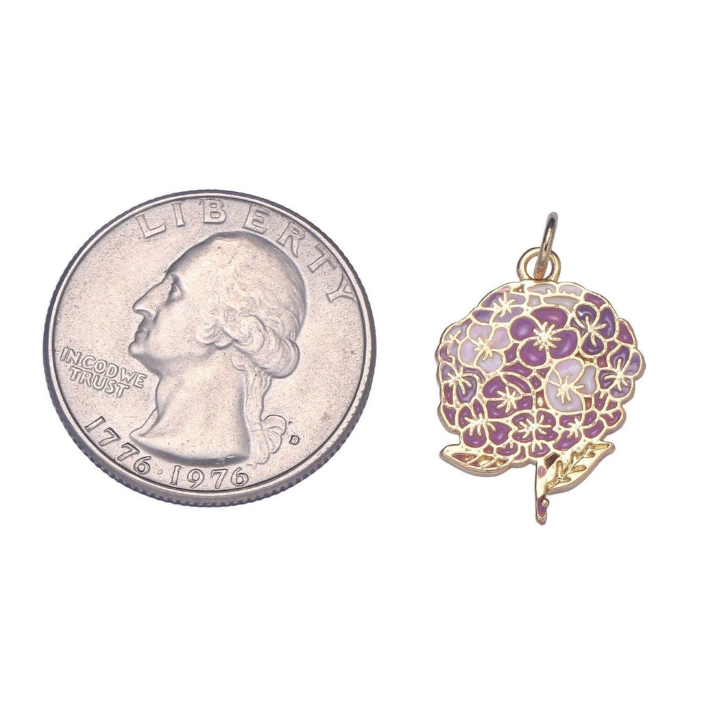 14K Gold Filled 24mm Pink, Purple Enamel Hydrangeas Charm | E290 E291
