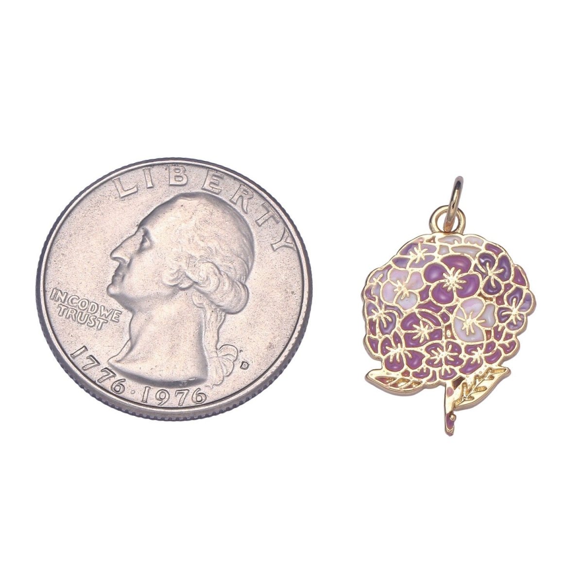 14K Gold Filled 24mm Pink, Purple Enamel Hydrangeas Charm | E290 E291