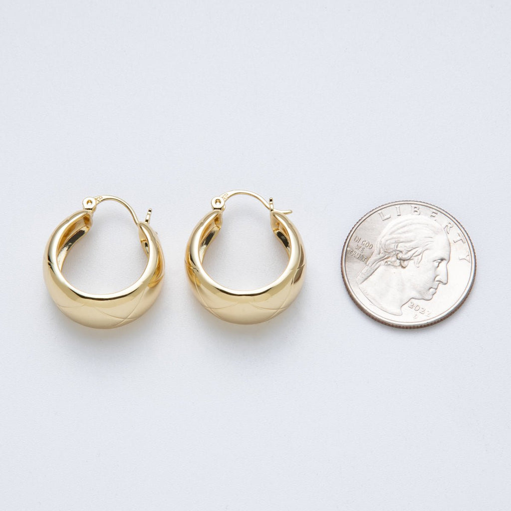 14K Gold Filled 25.5mm Wide Quilted Latch Hoop Earrings | Earrings-00132