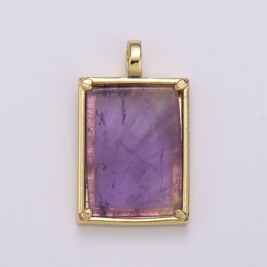 14K Gold Filled 25mm Amethyst, Aquamarine, Onyx, Rose Quartz, Lapis Lazuli, Tiger Eye Gemstone Rectangle Bezel Pendant | I785 - I790