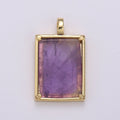 14K Gold Filled 25mm Amethyst, Aquamarine, Onyx, Rose Quartz, Lapis Lazuli, Tiger Eye Gemstone Rectangle Bezel Pendant | I785 - I790