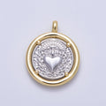 14K Gold Filled 25mm Textured Religious Sacred Heart Round Charm | Charms-00574