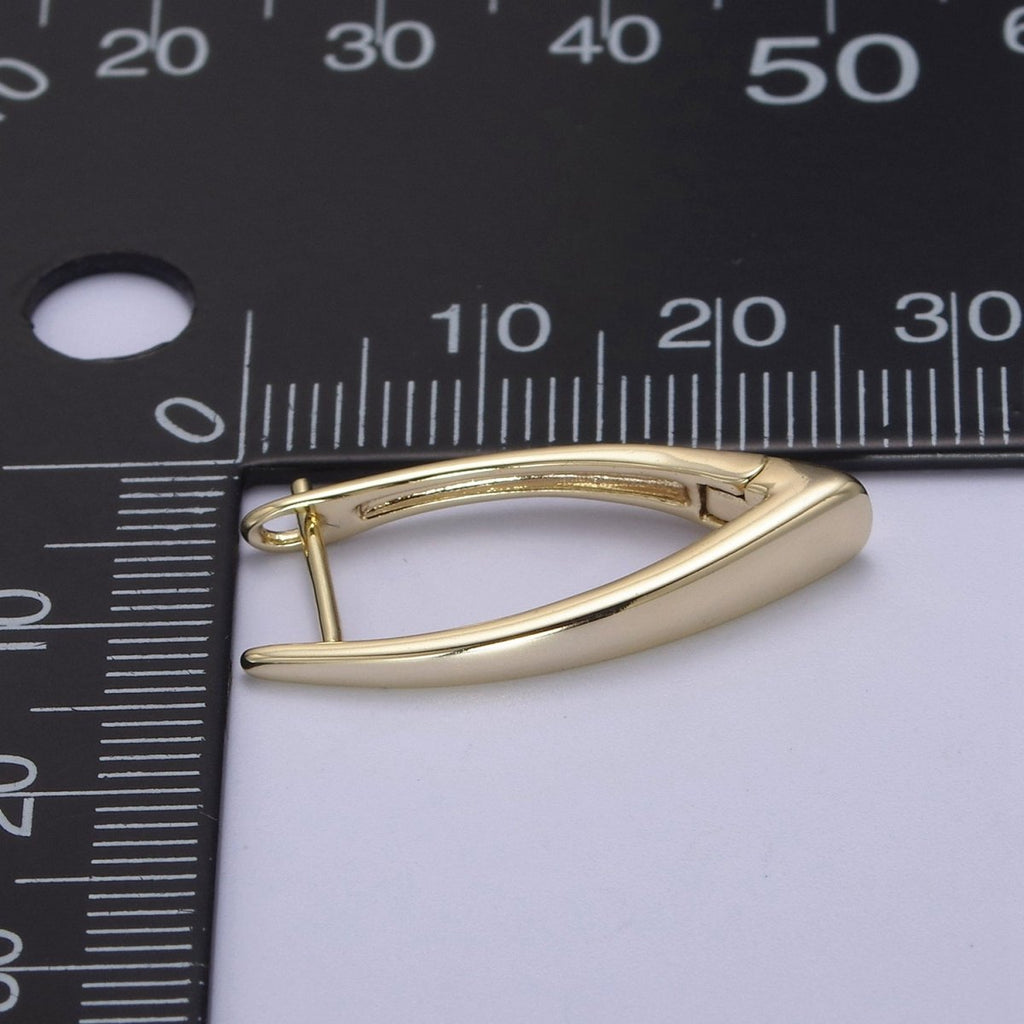 14K Gold Filled 27mm Minimalist Navette English Lock Hoop Earrings | T287