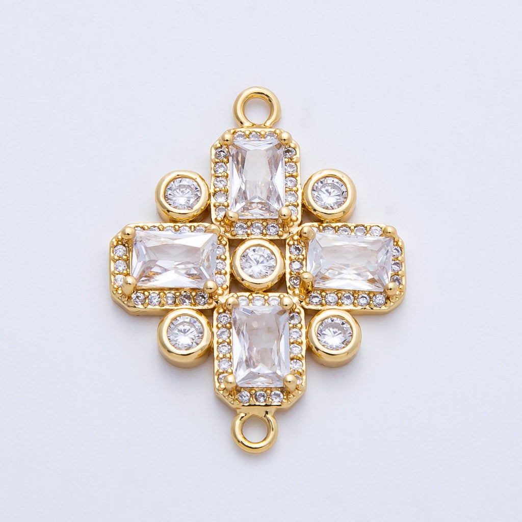 14K Gold Filled 28mm Clear CZ Baguette Micro Paved Geometric Connector | Connectors-00007