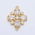14K Gold Filled 28mm Clear CZ Baguette Micro Paved Geometric Connector | Connectors-00007