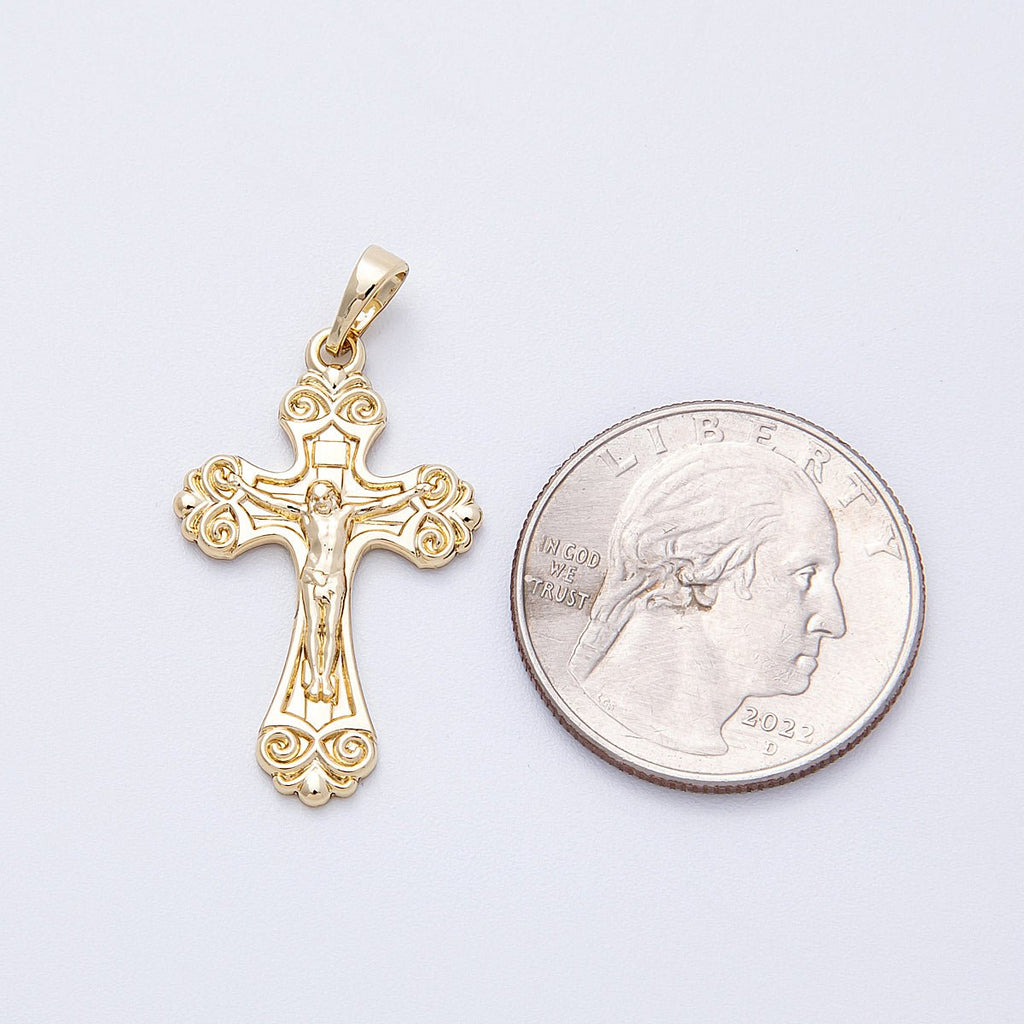 14K Gold Filled 30mm Jesus Crucifix Passion Religious Cross Pendant | Charms-00222