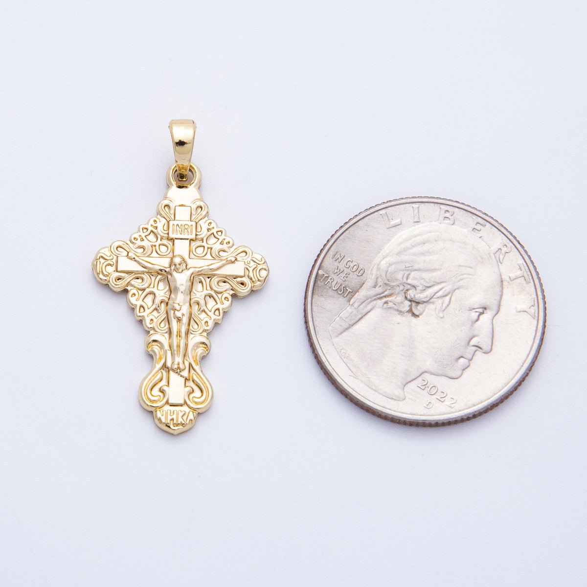 14K Gold Filled 30mm Artisan INRI Crucifix Cross Kite Religious Pendant | Charms-00212