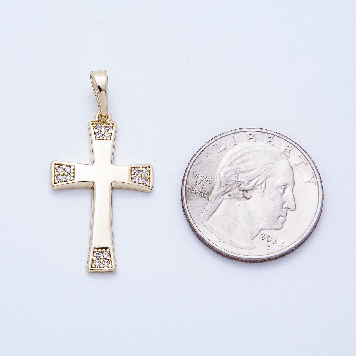 14K Gold Filled 29mm Micro Paved CZ Passion Cross Pendant | Charms-00352
