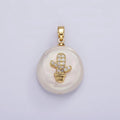 14K Gold Filled 30mm Micro Paved CZ Cactus Plant Round Keishi Freshwater Pearl Pendant | P1667
