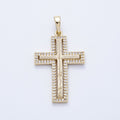 14K Gold Filled 33mm Beaded Textured Micro Paved CZ Religious Cross Bezel Pendant | Charms-00353