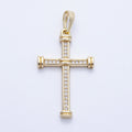 14K Gold Filled 33mm Micro Paved CZ Tube Band Religious Cross Pendant | Charms-00430