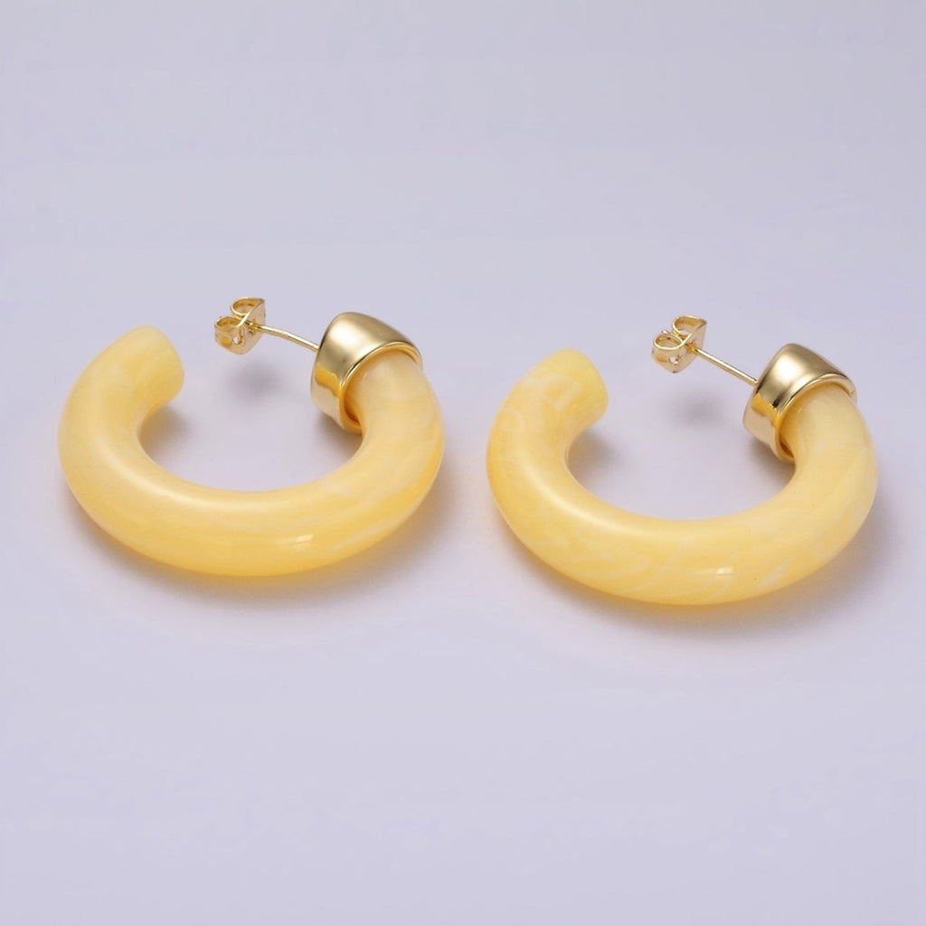 14K Gold Filled 35mm Yellow, Green, Pink, Purple, Clear Resin C-Shaped Hoop Earrings | AE189 - AE192 P082