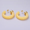 14K Gold Filled 35mm Yellow, Green, Pink, Purple, Clear Resin C-Shaped Hoop Earrings | AE189 - AE192 P082