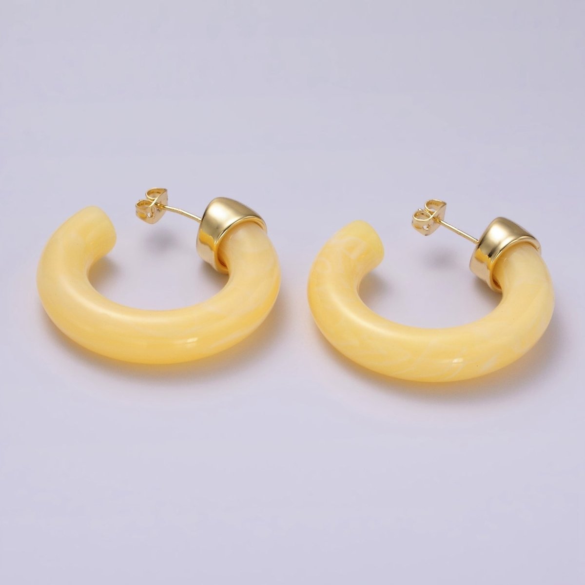 14K Gold Filled 35mm Yellow, Green, Pink, Purple, Clear Resin C-Shaped Hoop Earrings | AE189 - AE192 P082