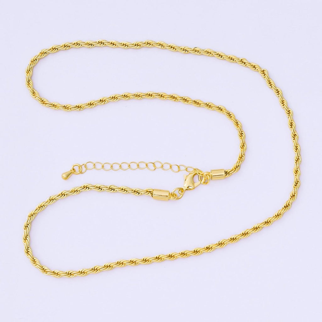 14K Gold Filled 3mm Rope Chain 18.5 Inch Necklace w. Extender | WA-1373