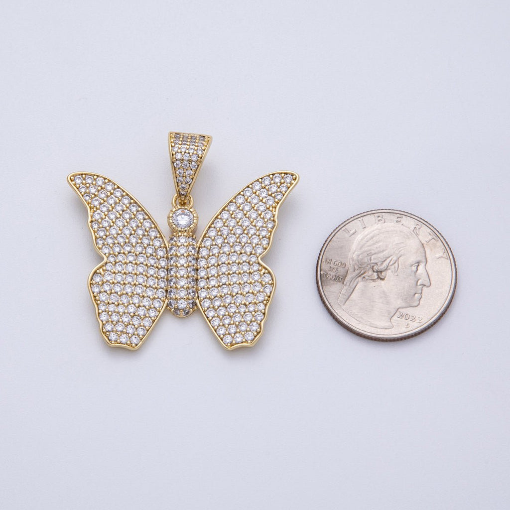14K Gold Filled 40mm Clear Micro Paved CZ Butterfly Mariposa Animal Pendant | Charms-00135