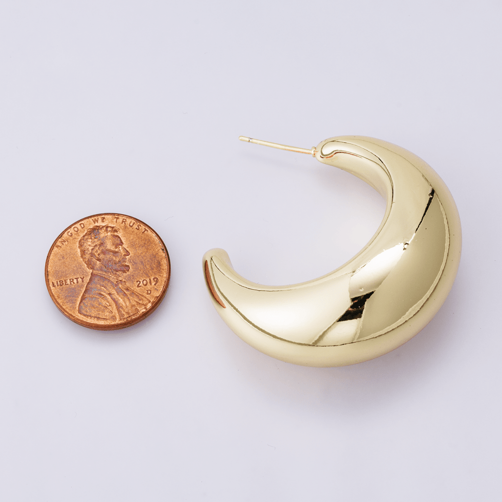 14K Gold Filled 40mm Minimalist Dome C-Shaped Hoop Earrings | P00408