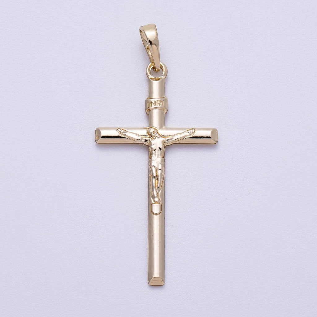 14K Gold Filled 40mm Religious Crucifix Cross Minimalist Pendant | Charms-00567