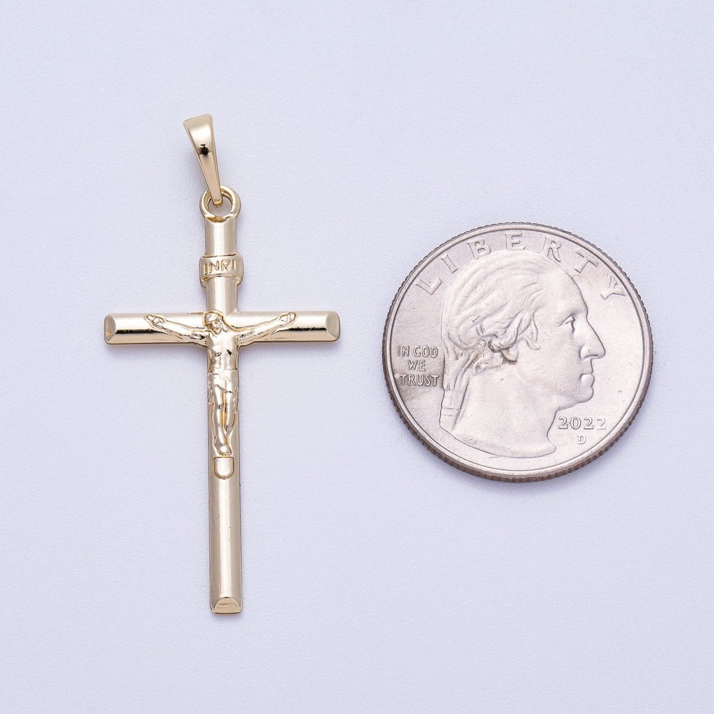 14K Gold Filled 40mm Religious Crucifix Cross Minimalist Pendant | Charms-00567