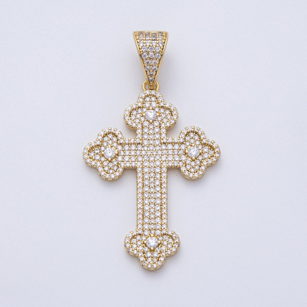 14K Gold Filled 43mm Micro Paved CZ Bottony Cross Pendant | Charms-00134
