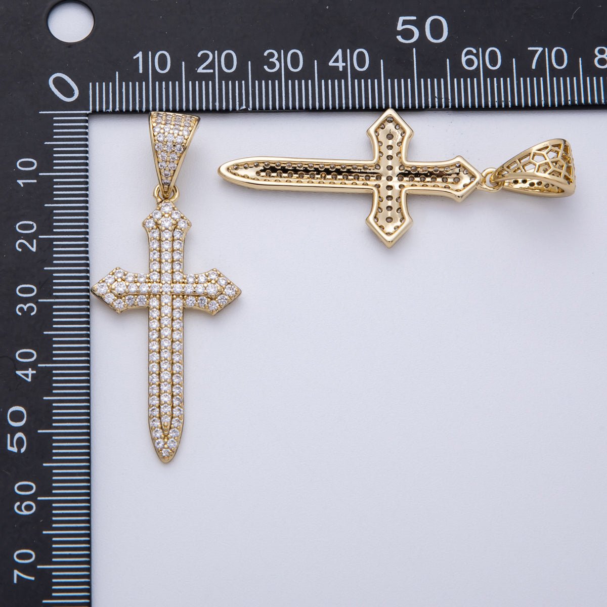14K Gold Filled 43mm Micro Paved CZ Passion Religious Cross Pendant | Charms-00133