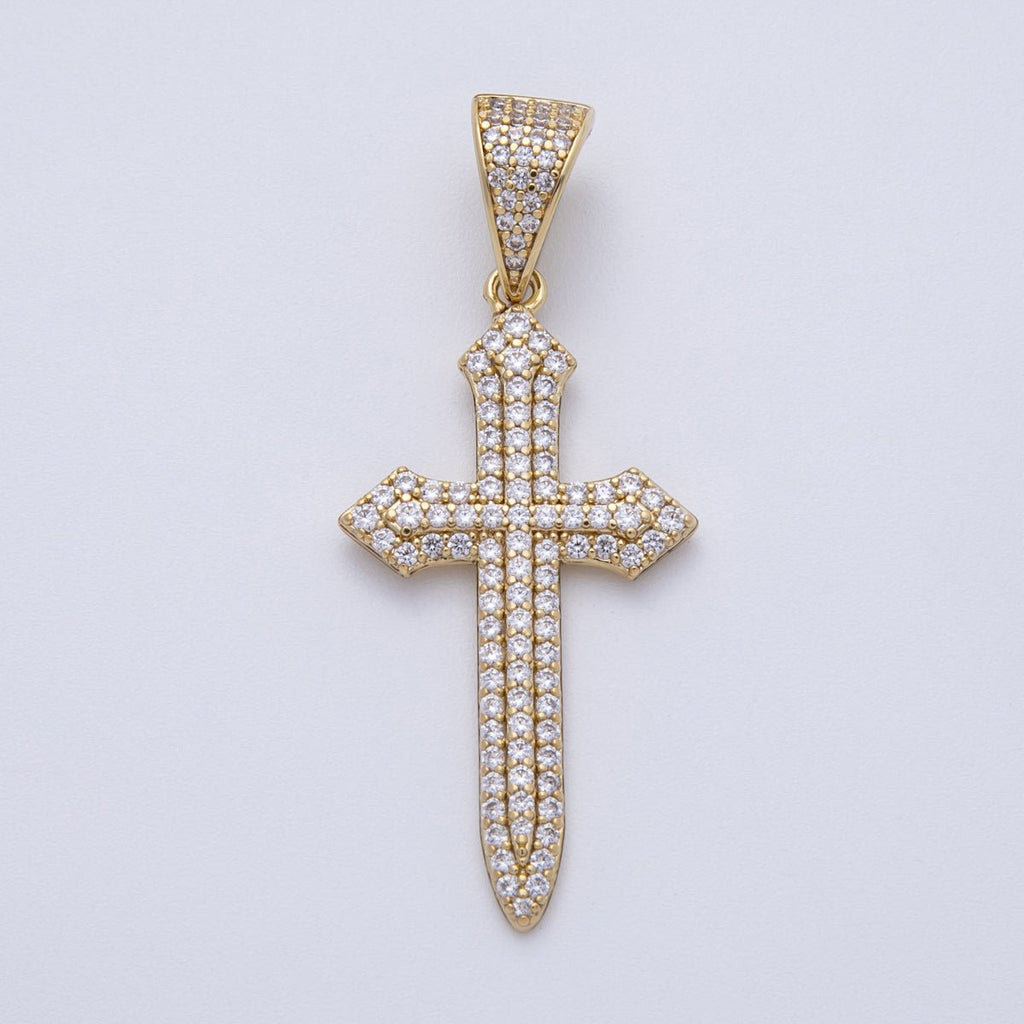 14K Gold Filled 43mm Micro Paved CZ Passion Religious Cross Pendant | Charms-00133