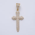 14K Gold Filled 43mm Micro Paved CZ Passion Religious Cross Pendant | Charms-00133