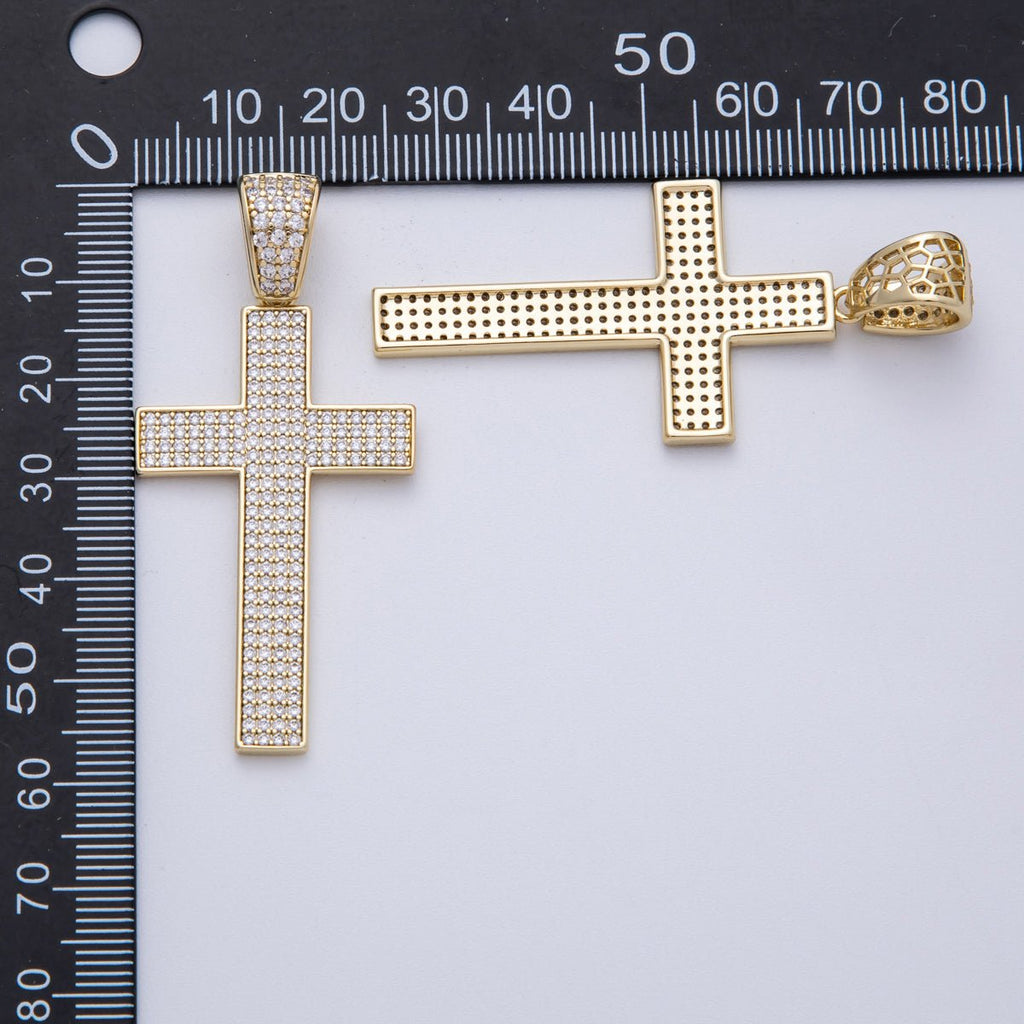 14K Gold Filled 47.5mm Micro Paved CZ Religious Cross Pendant | CHARMS-00137