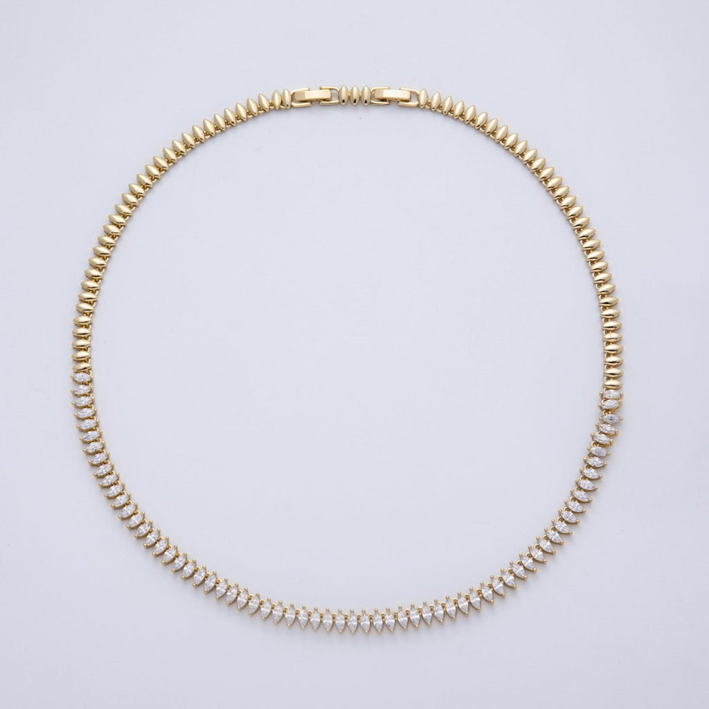 14K Gold Filled 5.5mm Clear Marquise CZ Navette Adjustable 17.5 Inch Necklace | WA-4093