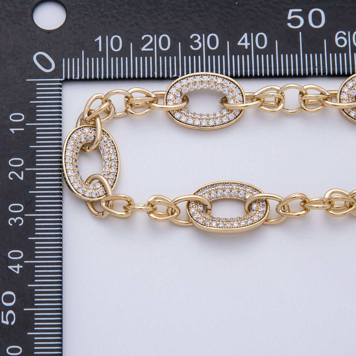 14K Gold Filled 5mm Clear Micro Paved CZ Cable Paperclip Chain 18 Inch Necklace | WA-4094