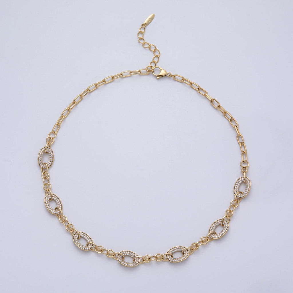 14K Gold Filled 5mm Clear Micro Paved CZ Cable Paperclip Chain 18 Inch Necklace | WA-4094