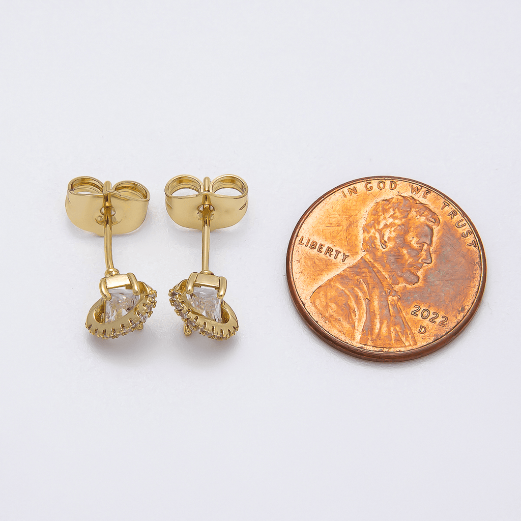 14K Gold Filled 7mm Clear Baguette Micro Paved CZ Mini Stud Earrings | Earrings-00280