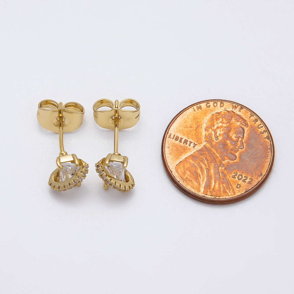 14K Gold Filled 7mm Clear Baguette Micro Paved CZ Mini Stud Earrings | Earrings-00280