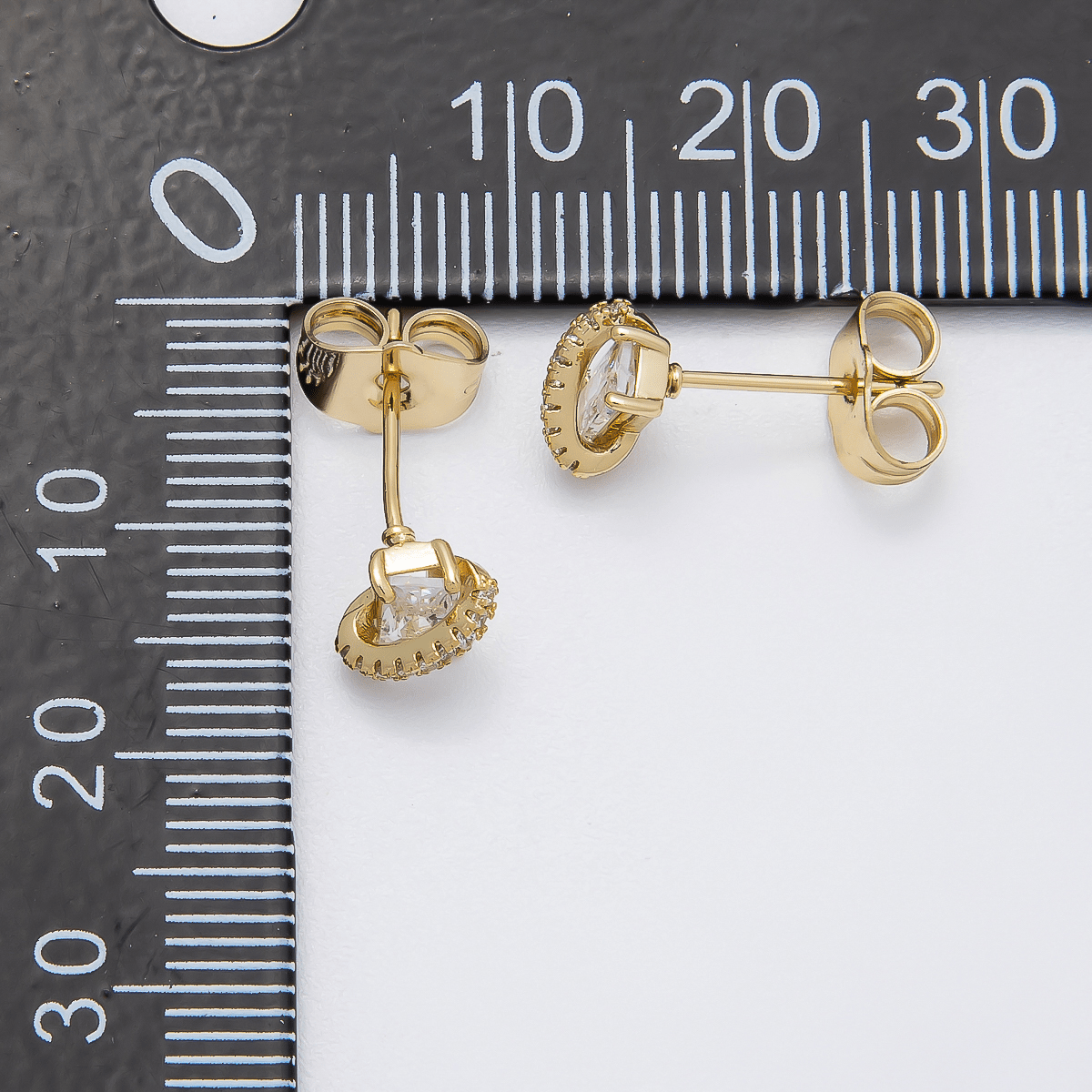 14K Gold Filled 7mm Clear Baguette Micro Paved CZ Mini Stud Earrings | Earrings-00280