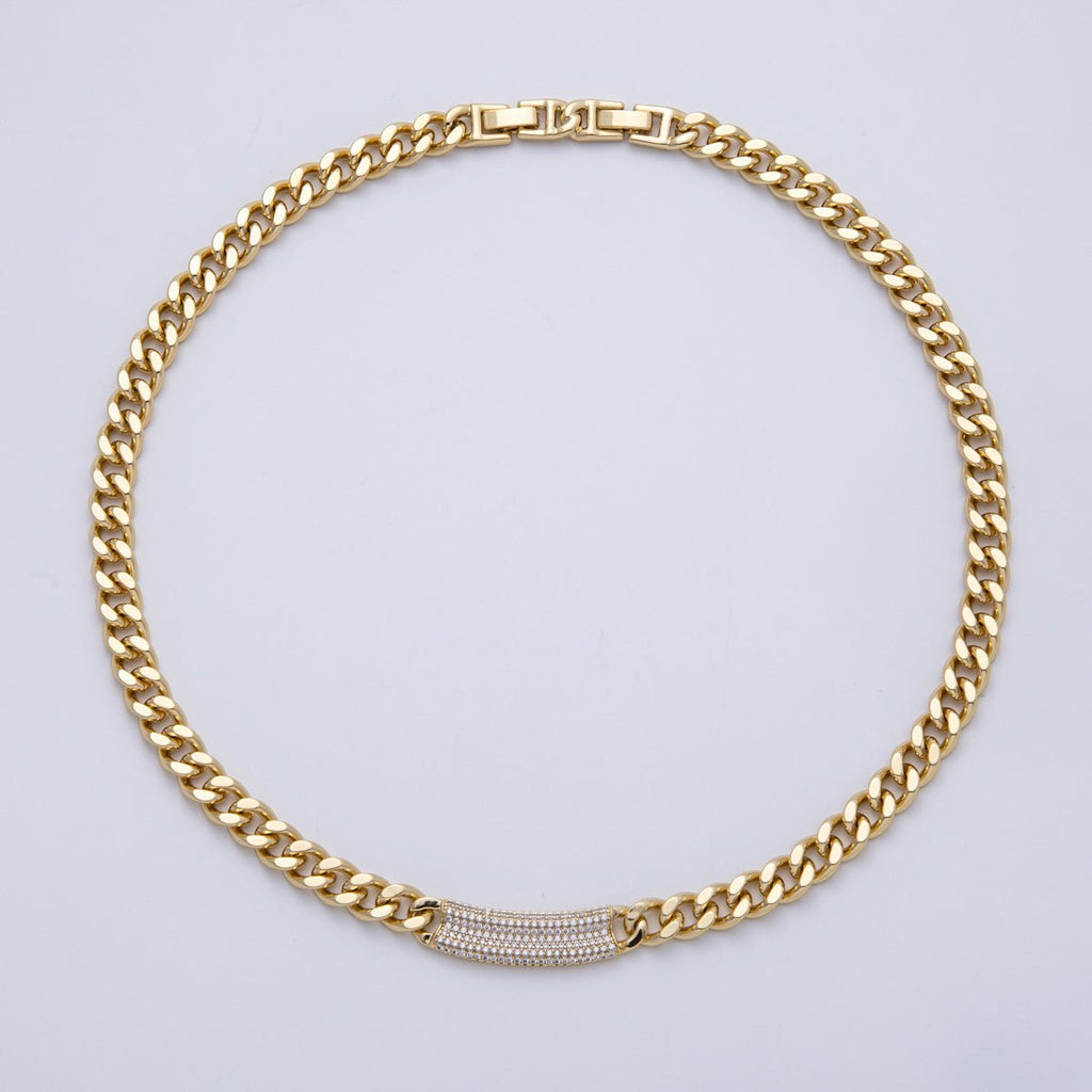 14K Gold Filled 8.5mm Micro Paved CZ Curb Chain 19 Inch Necklace | WA-4091