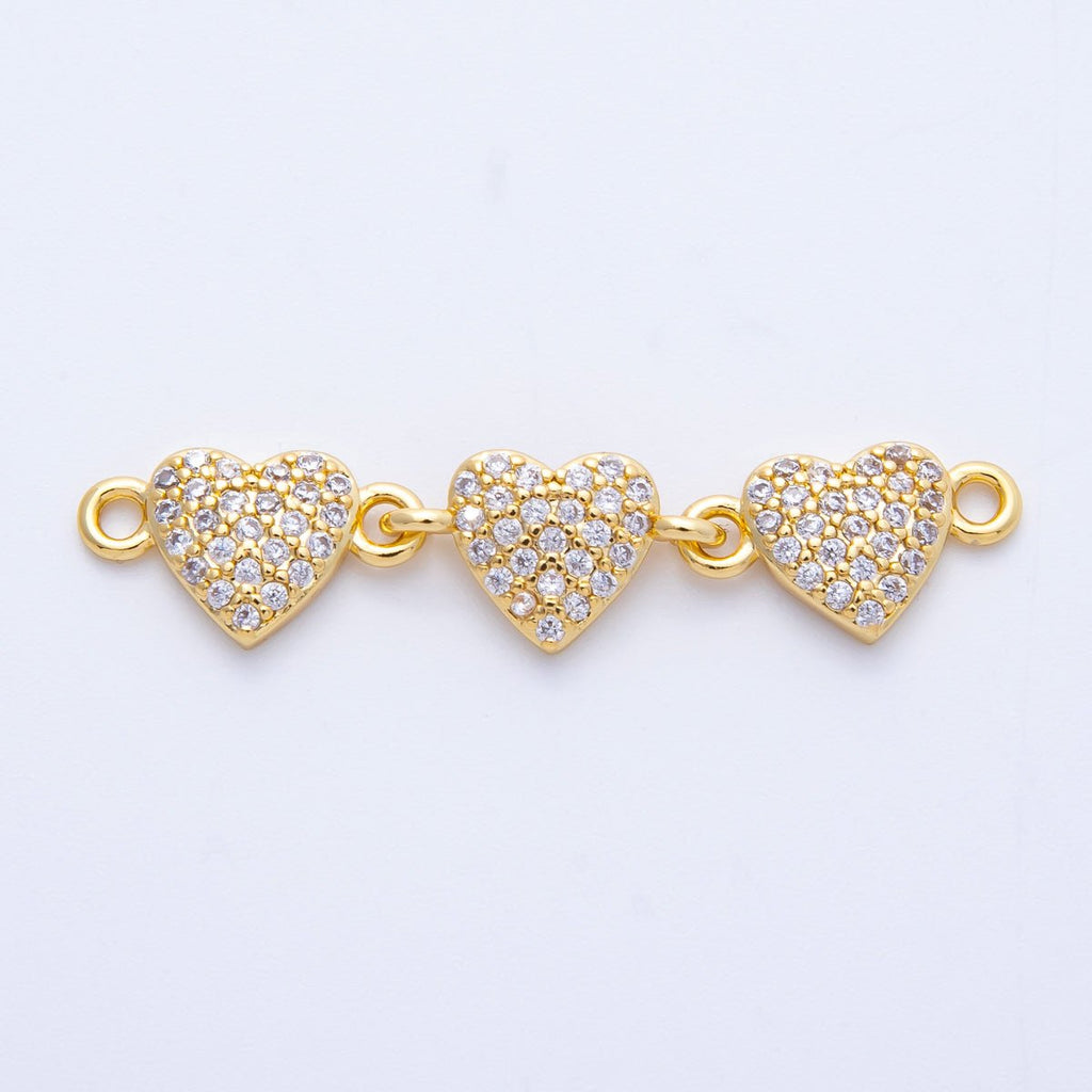 14K Gold Filled 8mm Micro Paved CZ Triple Heart Connector | Connectors-00008
