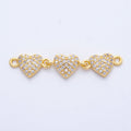 14K Gold Filled 8mm Micro Paved CZ Triple Heart Connector | Connectors-00008