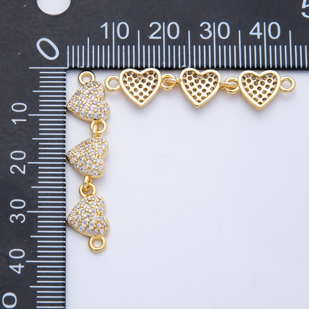 14K Gold Filled 8mm Micro Paved CZ Triple Heart Connector | Connectors-00008