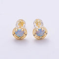 14K Gold Filled 8mm White, Blue Opal Clear CZ Dotted Curved Round Bezel Stud | Earrings-00464 Earrings-00465