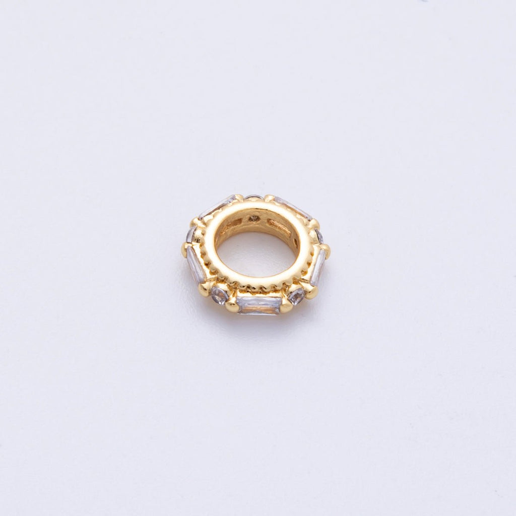14K Gold Filled 9.8mm Clear CZ Baguette Round Rondelle Spacer Bead | Beads-00002