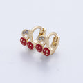 14K Gold Filled 9mm Cherry Fruit Enamel Micro Paved Huggie Earrings | Earrings-00086
