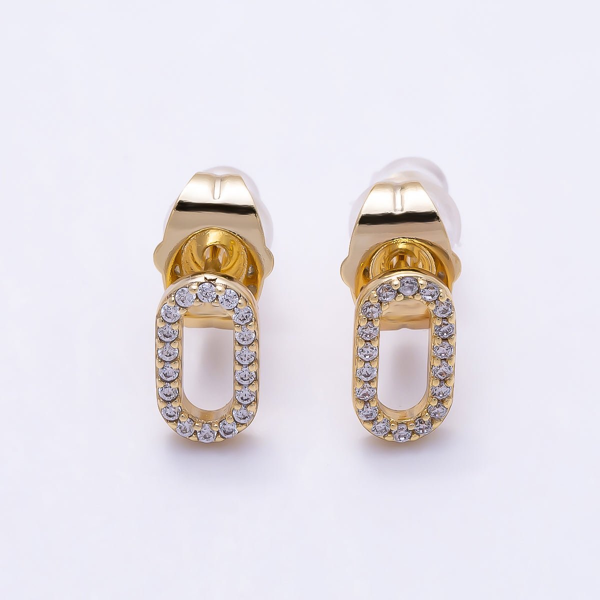 14K Gold Filled 9mm Micro Paved CZ Oval Link Stud Earrings | Earrings-00703