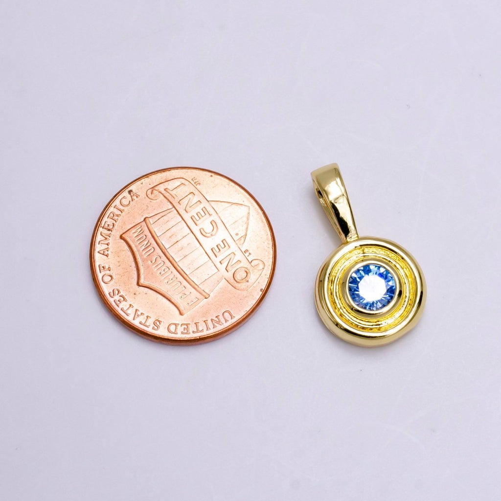 14K Gold Filled Birthstone CZ Lined-Bezel Round Pendant | N1970