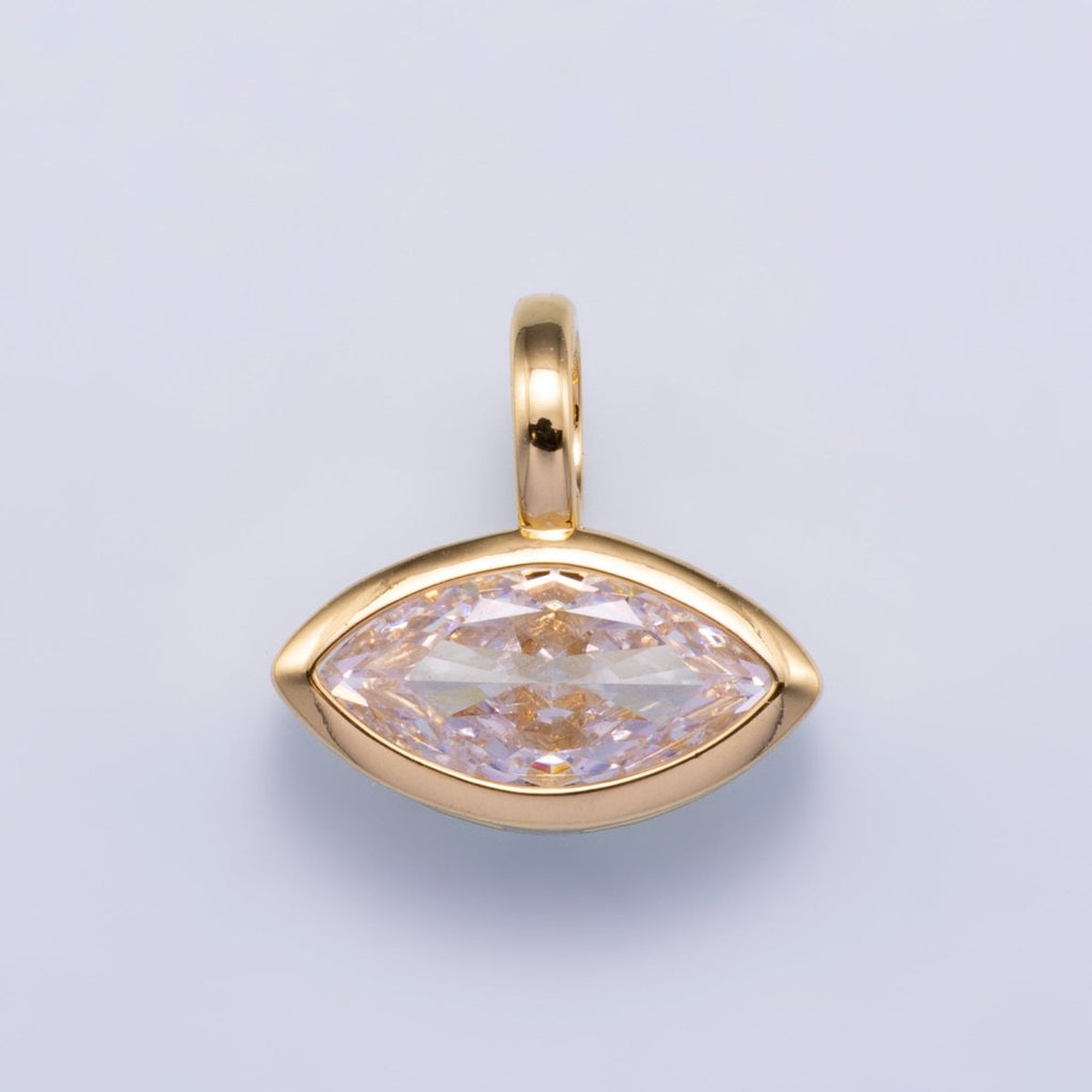 14K Gold Filled Clear Baguette, Oval, Marquise CZ Bezel Collar Chain Pendant in Gold & Silver | Charms-00750 ~ Charms-00752