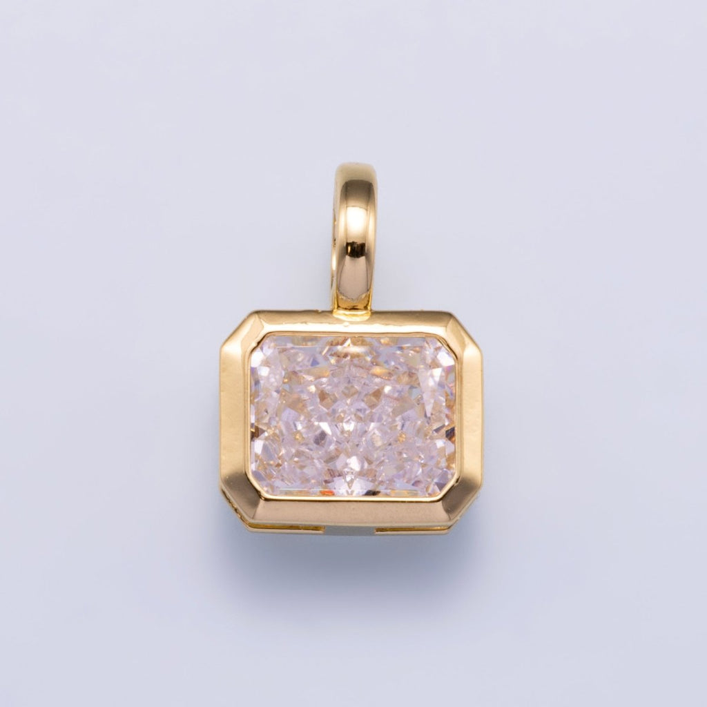14K Gold Filled Clear Baguette, Oval, Marquise CZ Bezel Collar Chain Pendant in Gold & Silver | Charms-00750 ~ Charms-00752